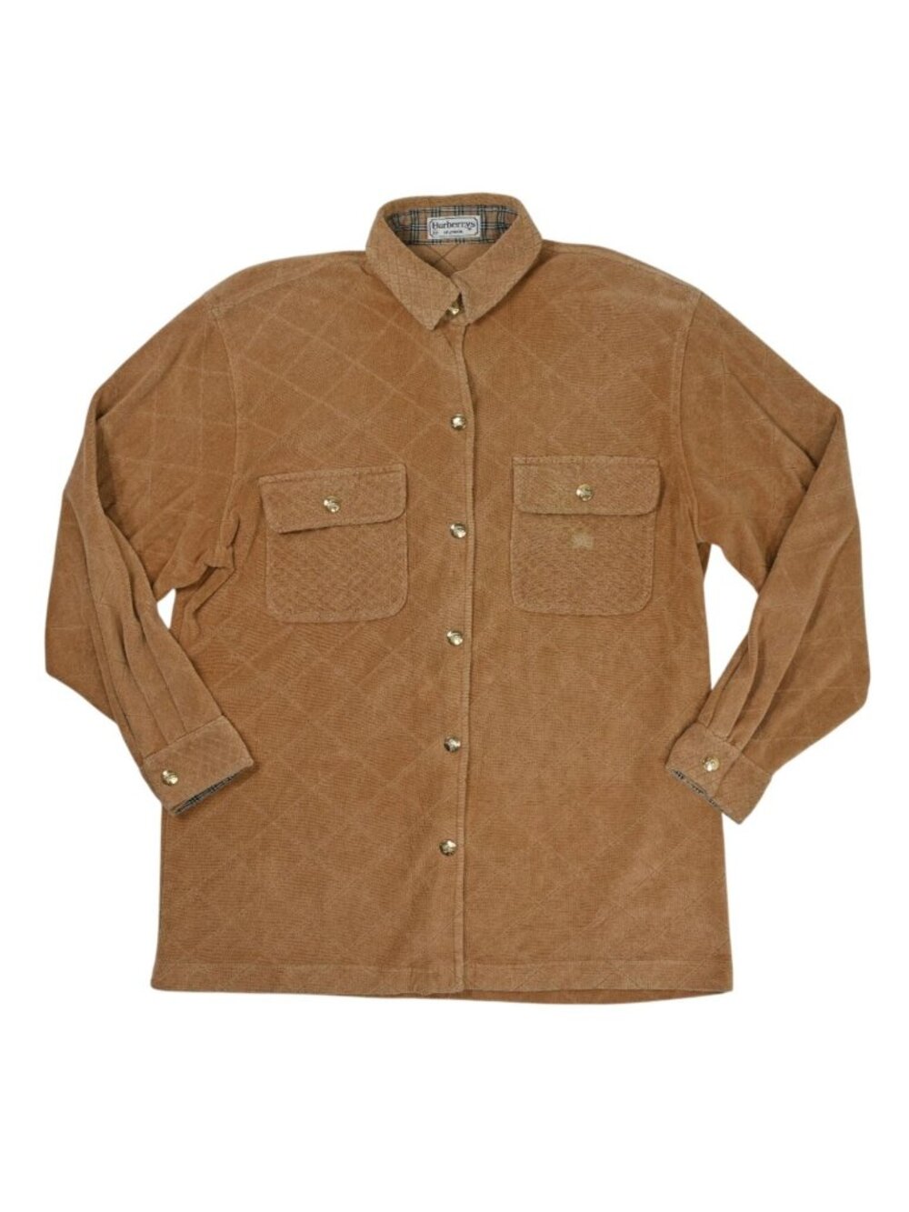 Vintage Burberrys of London Diamond Pattern Button Up Cotton Shirt in Camel